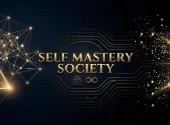 Self Mastery Society logo with gold text on dark background and digital circular pattern design